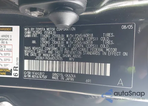 2006 Toyota 4Runner Limited V6 from USA, damaged, VIN JTEBU17R368053935